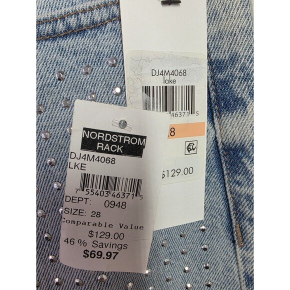 DKNY Jeans High Rise Wide Leg Silver Studded Denim Pants Sz 28 Light Wash NWT - Picture 7 of 11